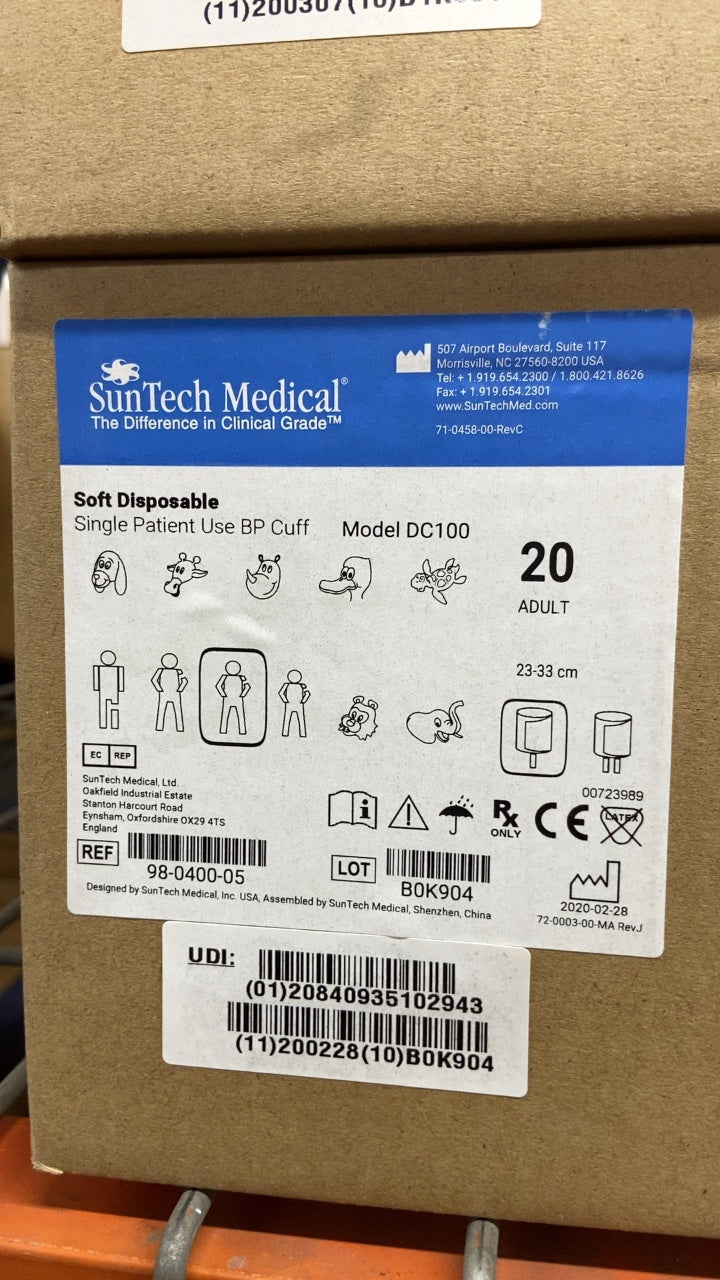 98-0400-05 - SUNTECH MEDICAL - Soft Disposable Single Patient Use BP Cuff, (BX/20)