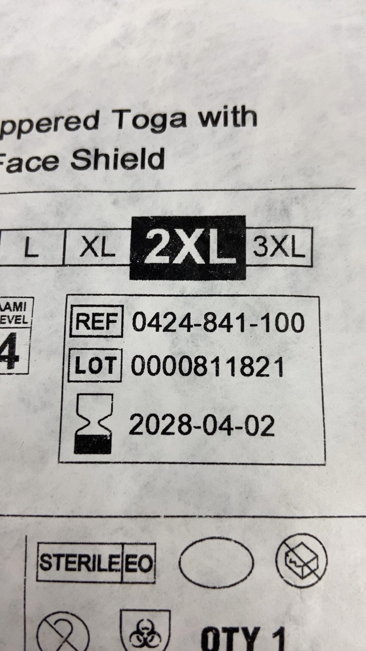 0424-841-100 - STRYKER - Steri-Shield 8 Zippered Toga w/Peel-Away Face Shield, Sterile, Single-Use, AAMI Level 4 Protection, 2X-Large, (EA/1)