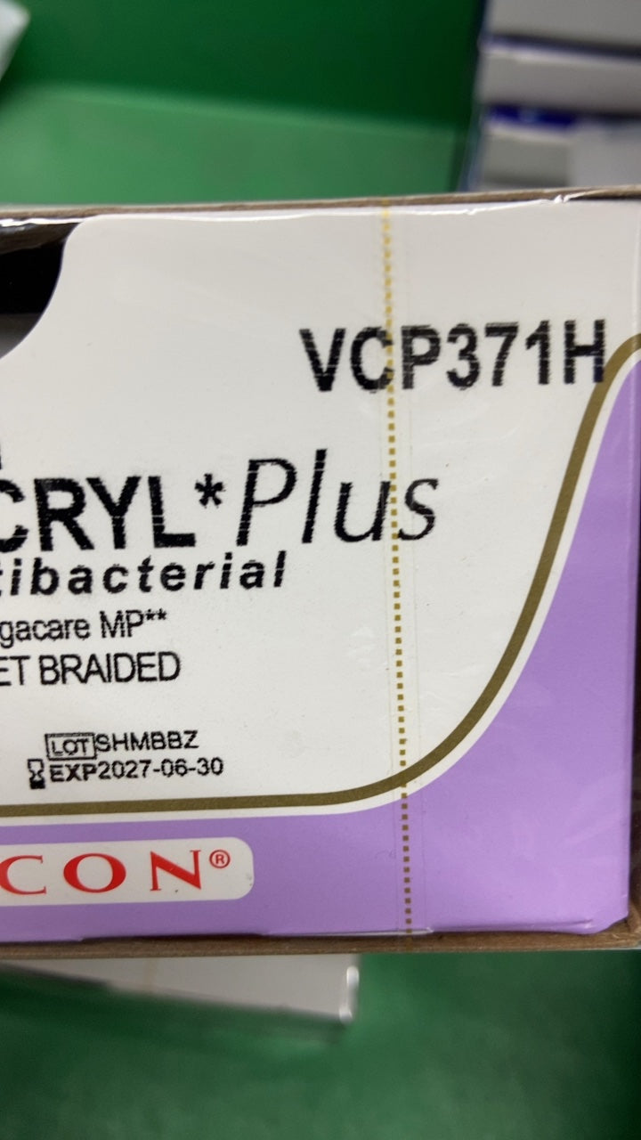 VCP371H - ETHICON - Coated Vicryl Plus Absorbable Braided Antibacterial Suture, Size 1, 36 in. Length, CTX Needle, (BX/36)