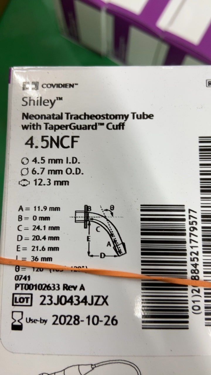 4.5NCF - COVIDIEN - Shiley Neonatal Tracheostomy Tube with TaperGuard Cuff, (BX/1)