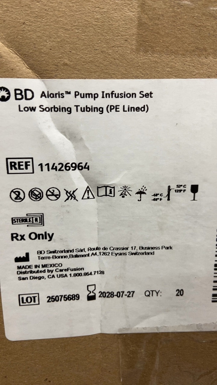 11426964 - BD - BD Alaris™ Pump Infusion Set Low Sorbing Tubing (PE Lined), (BX/20)