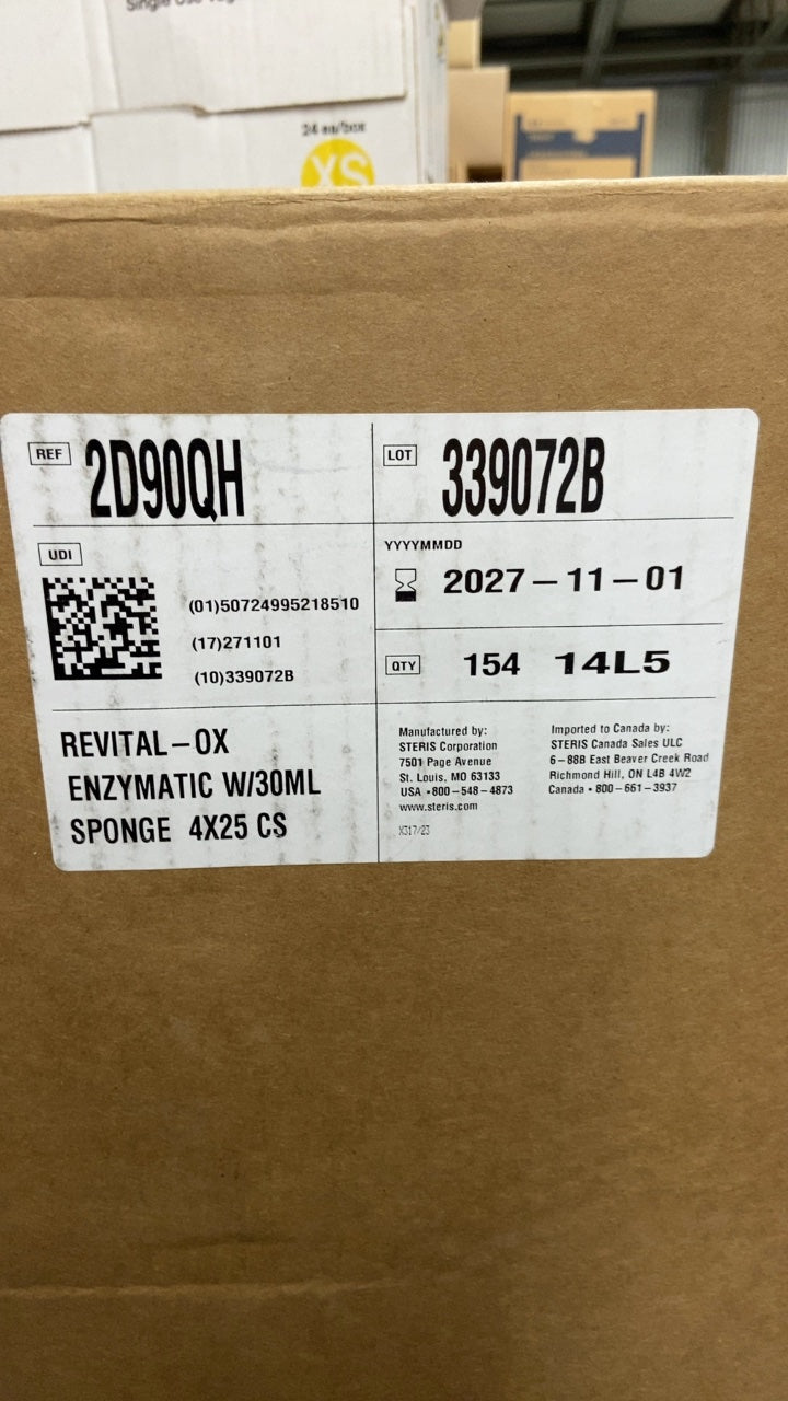 2D90QH - STERIS - REVITAL-OX ENZYMATIC W/30ML SPONGE 4X25 CS, (CS/154)