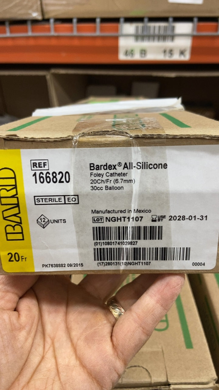 166820 - BARD - Bardex All-Silicone Foley Catheter 20Ch/Fr (6.7mm) 30cc Balloon, (BX/12)