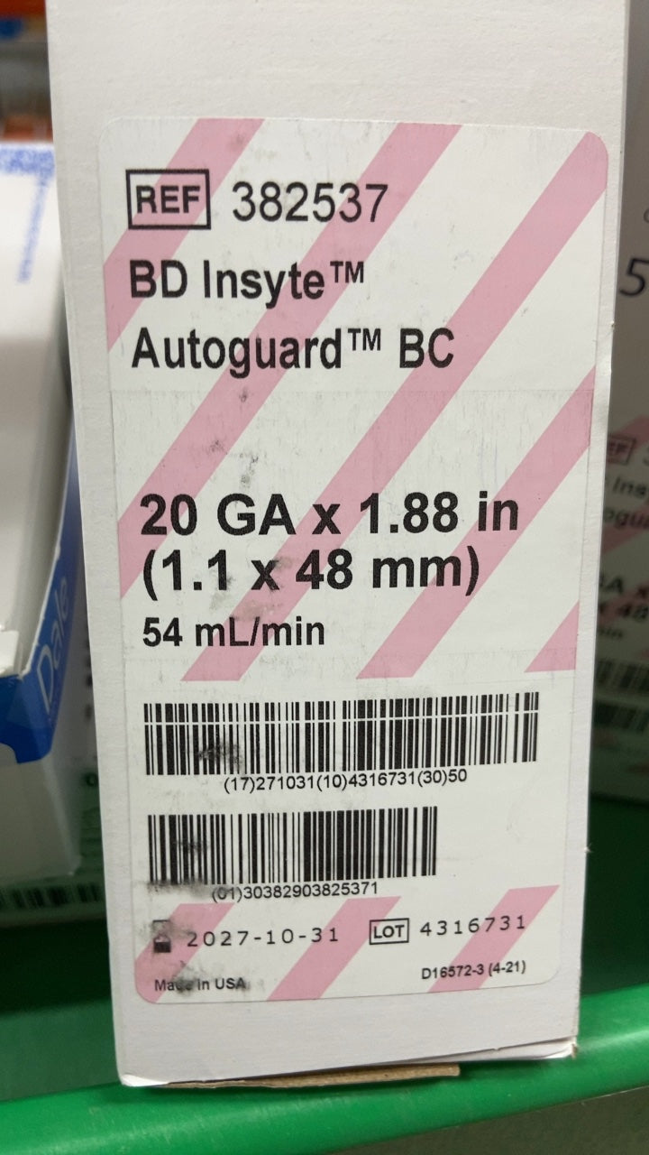 382537 - BD - BD Insyte Autoguard BC Shielded IV Catheter, 20 GA x 1.88 in, (BX/50)