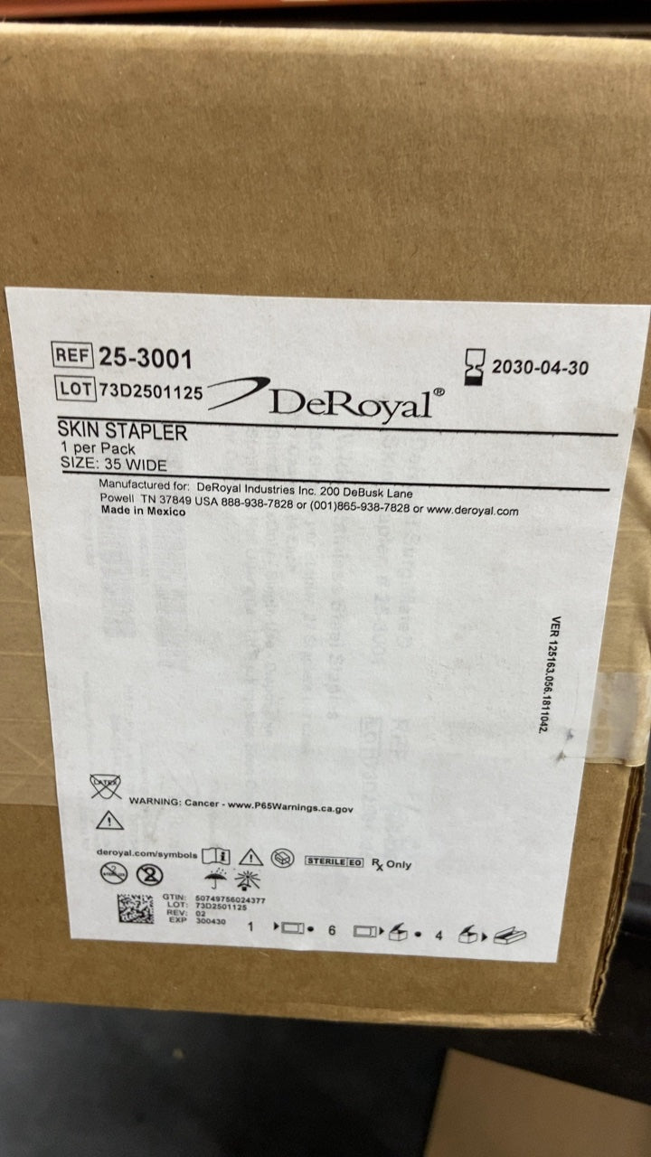 25-3001 - DEROYAL - SKIN STAPLER 1 per Pack SIZE: 35 WIDE, (CS/6)