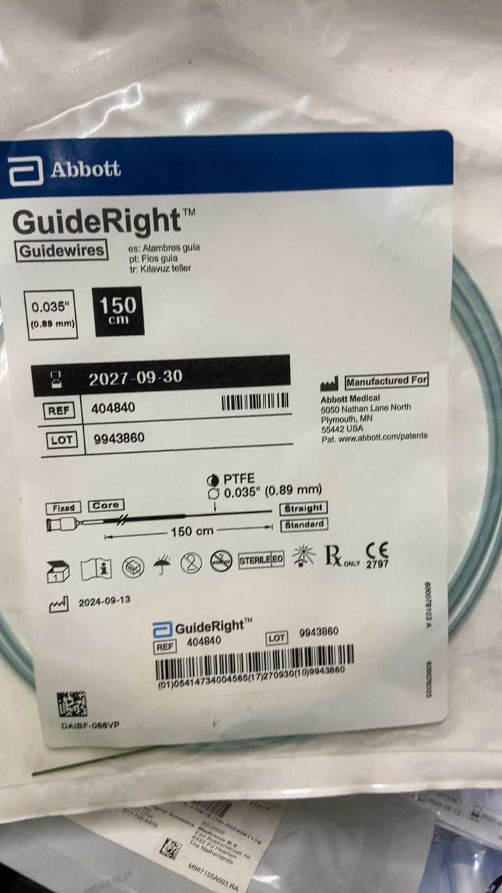 404840 - ABBOTT - GuideRight Guidewires 0.035" (0.89 mm) 150 cm, (EA/1)
