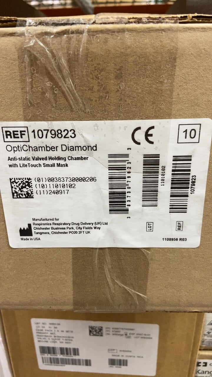 1079823 - RESPIRONICS - OptiChamber Diamond Anti-static Valved Holding Chamber with LiteTouch Small Mask, (CS/10)