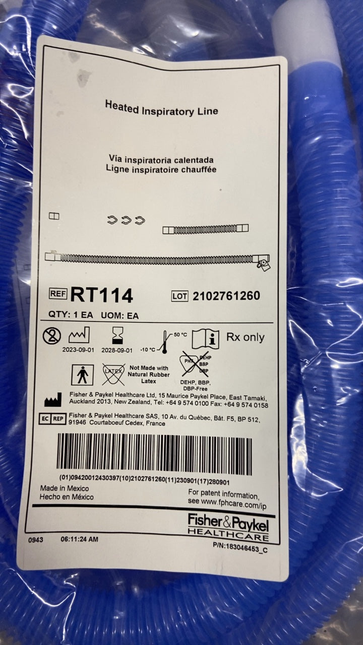 RT114 - FISHER & PAYKEL - Heated Inspiratory Line, (EA/1)
