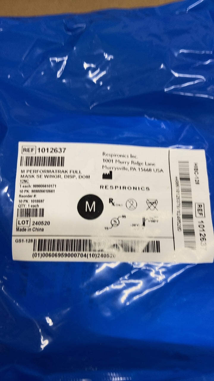 1012637 - RESPIRONICS - M PERFORMABAR FULL MASK SE W/HOR, DISP, DOM LRG, (EA/1)