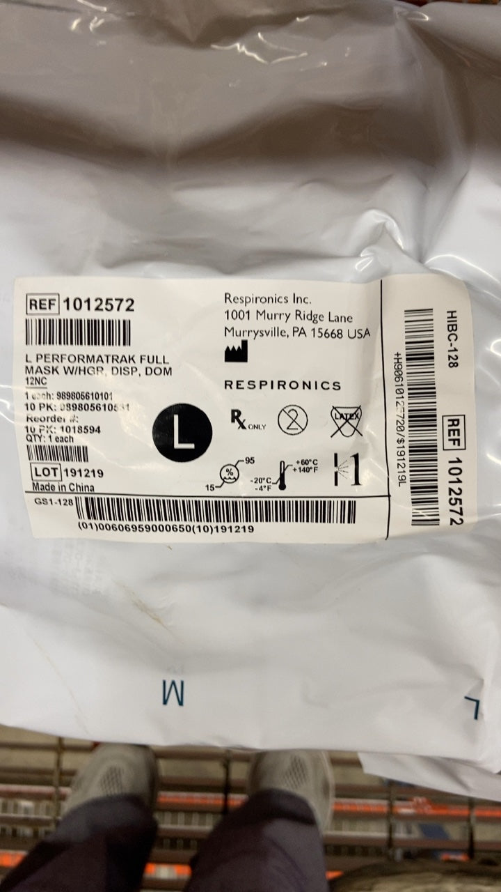 10122572 - RESPIRONICS - L PERFORMATRAK FULL MASK W/HGR DISP, DOM 1NC, (BX/36)