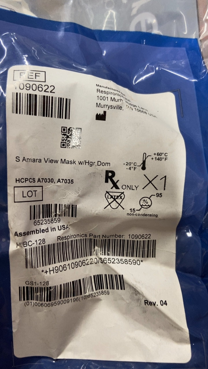 1090622 - RESPIRONICS - S Amara View Mask w/Hgr,Dom, (EA/1)