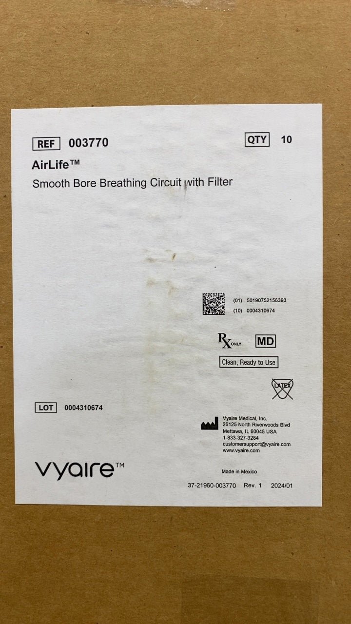 3770 - VYAIRE MEDICAL - AirLife™ Smooth Bore Breathing Circuit with Filter, (CS/10)