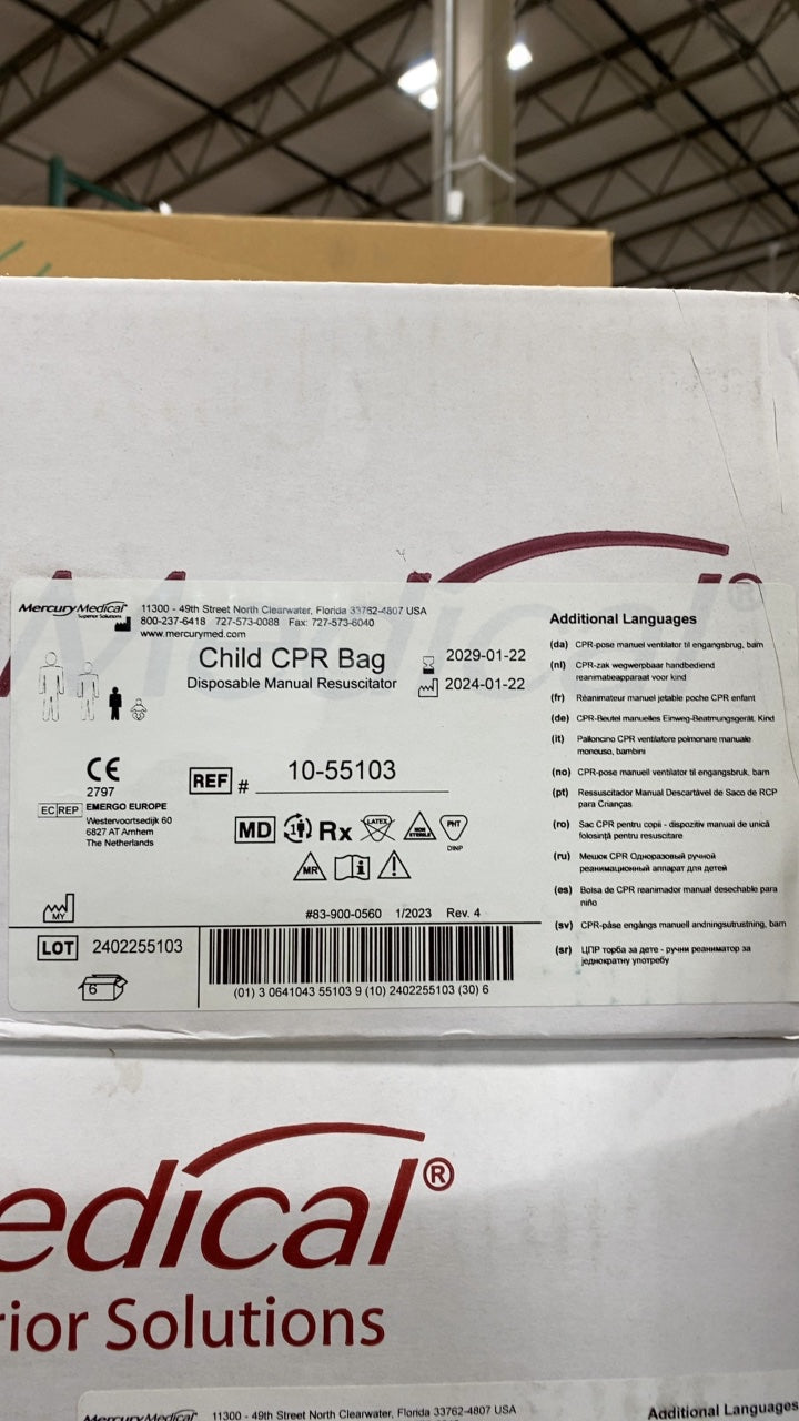 10-55103 - MERCURY MEDICAL - Child CPR Bag Disposable Manual Resuscitator, (BX/6)