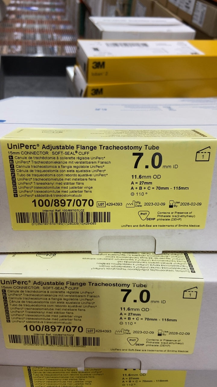 100/897/070 - SMITHS MEDICAL - UniPerc Adjustable Flange Tracheostomy Tube 15mm CONNECTOR SOFT-SEAL CUFF, (BX/1)