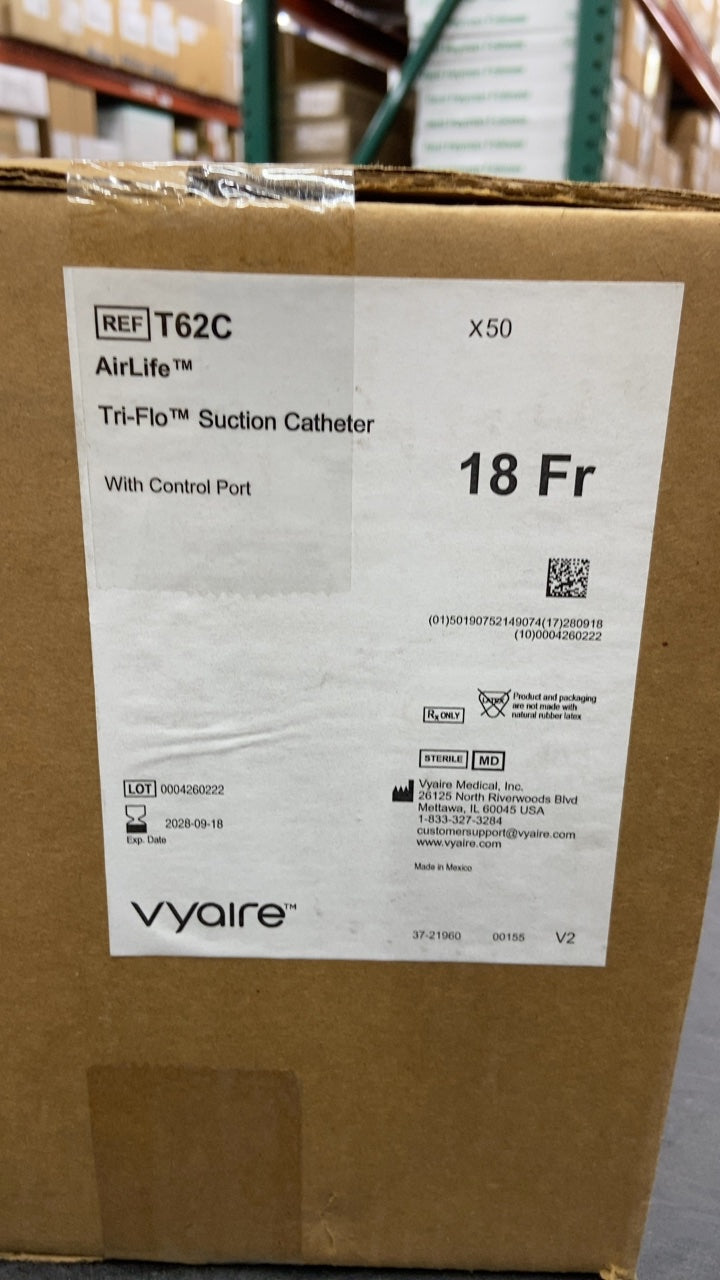 T62C - VYAIRE MEDICAL - AirLife Tri-Flo Suction Catheter With Control Port 18 Fr, (BX/50)