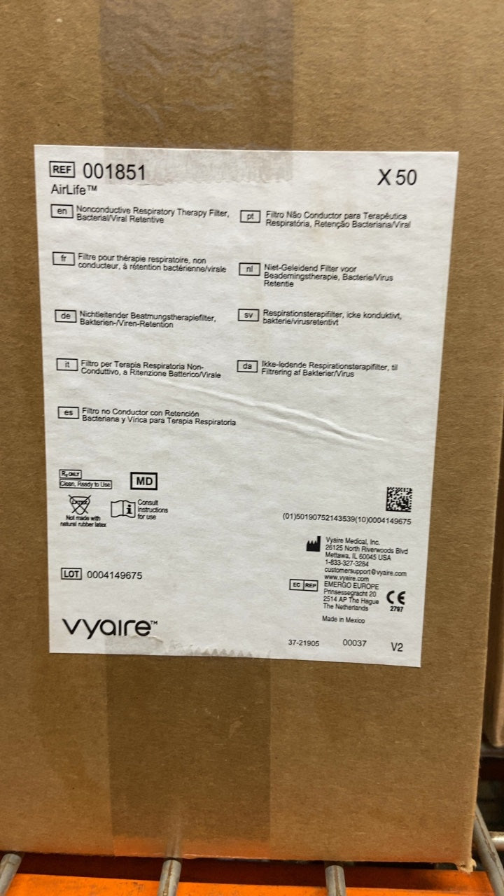 1851 - VYAIRE MEDICAL - AirLife Nonconductive Respiratory Therapy Filter, Bacterial/Viral Retentive, (BX/50)