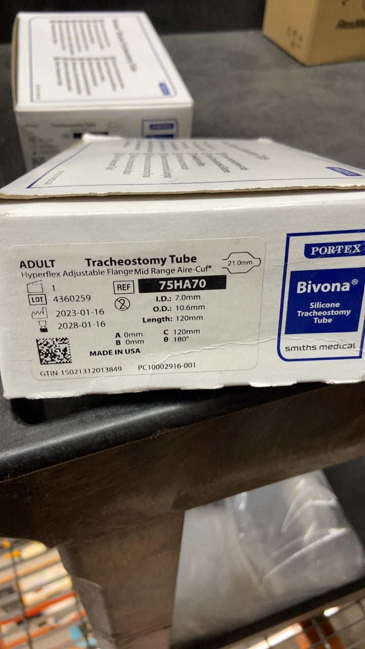 75HA70 - SMITHS MEDICAL - Tracheostomy Tube Hyperflex Adjustable Flange Mid Range Aire-Cuf, (BX/1)