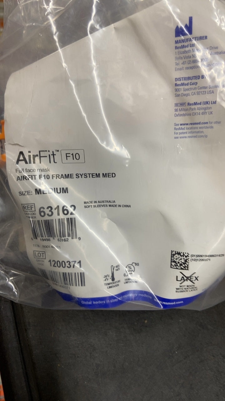 63162 - RESMED - AirFit F10 Full face mask AIRFIT F10 FRAME SYSTEM MED SIZE: MEDIUM, (EA/1)