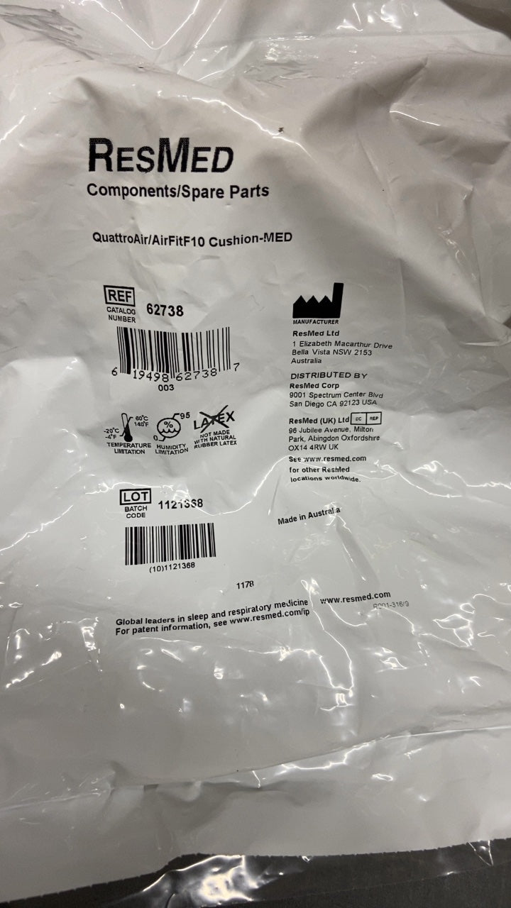 62738 - RESMED - QuattroAir/AirFitF10 Cushion-MED, (EA/30)