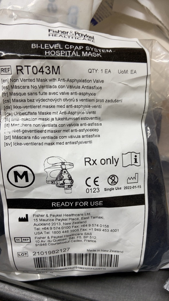 RT043M - FISHER & PAYKEL - BI-LEVEL CPAP SYSTEM - HOSPITAL MASK, Non Vented Mask with Anti-Asphyxiation Valve, (EA/19)