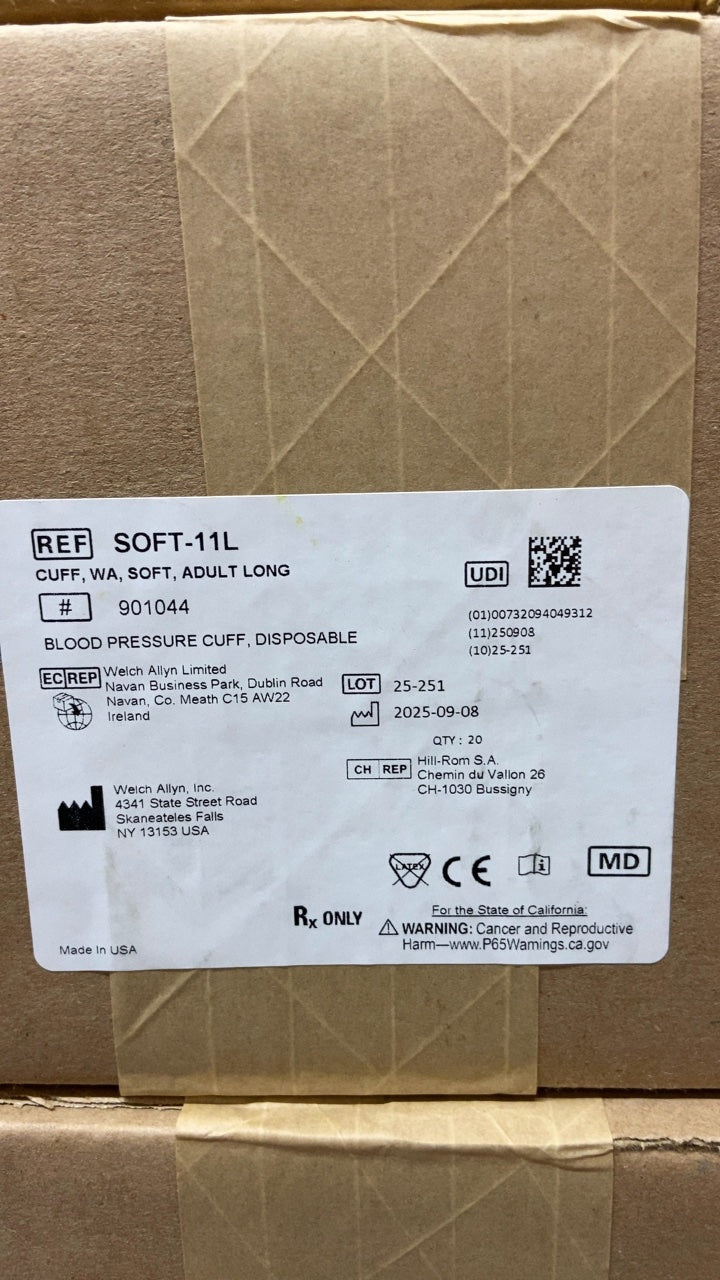 SOFT-11L - WELCH ALLYN - BLOOD PRESSURE CUFF, DISPOSABLE, (BX/20)