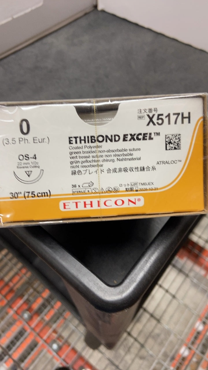 X517H - ETHICON - Ethibond Excel Non-Absorbable Braided Polyester Suture, Size 0, 30 in. Length, OS-4 Needle, (BX/36)