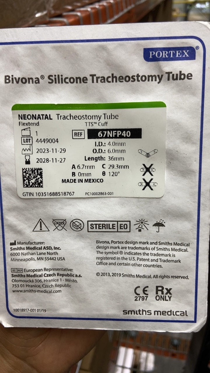 67NFP40 - SMITHS MEDICAL - Bivona FlexTend Cuffed Neonatal Trach Tubes - Neonatal Tracheal Tube, Flextend, Cuff, 4.0 mm, (EA/1)