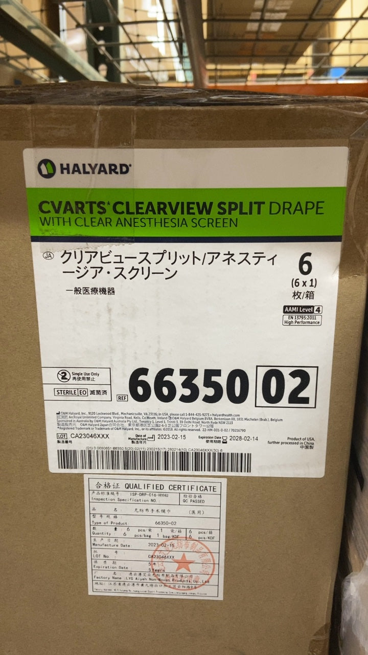 66350-02 - HALYARD HEALTH - CVARTS' CLEARVIEW SPLIT DRAPE WITH CLEAR ANESTHESIA SCREEN, (CS/6)
