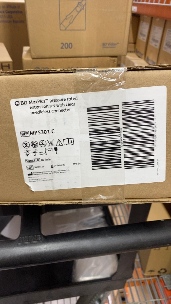 MP5301-C - BD - BD MaxPlus pressure rated extension set with clear needleless connector, (BX/50)