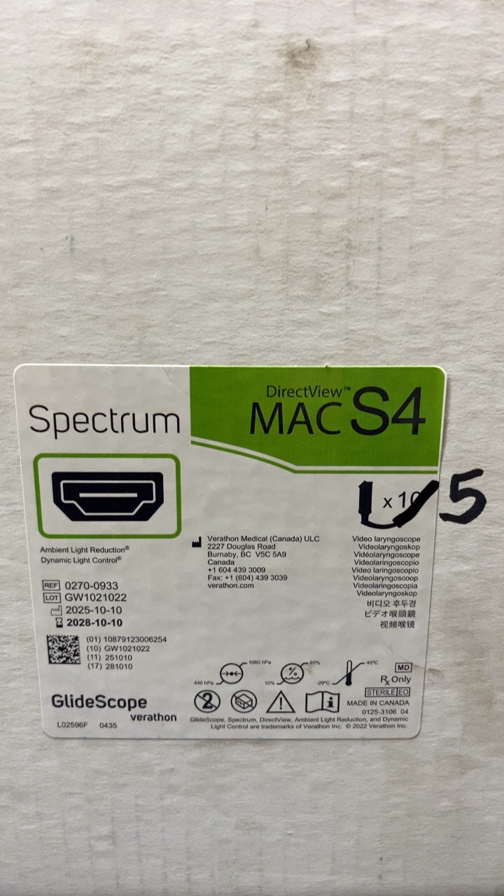 0270-0933 - VERATHON MEDICAL - Glidescope Spectrum Directview Mac S4 Video Laryngoscope, (EA/1)