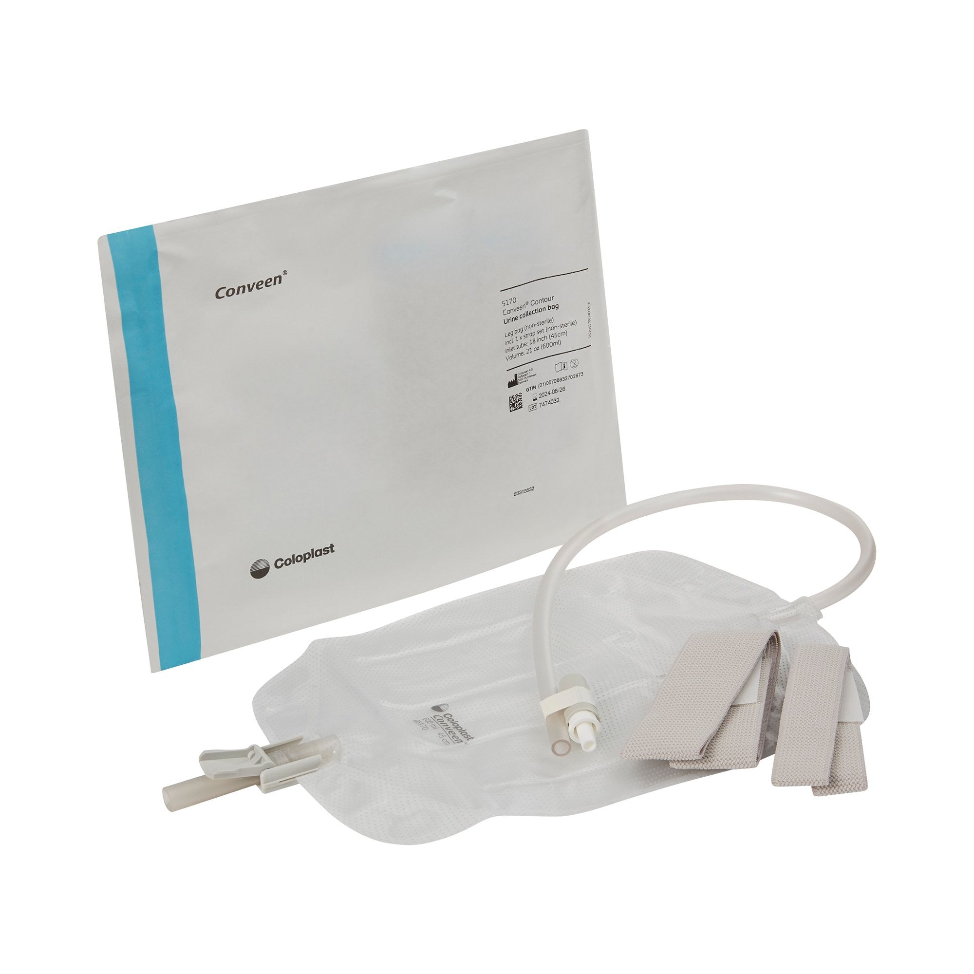 181522 - Conveen - Urinary Leg Bag Conveen Security Anti-Reflux Valve Sterile 600 mL Polyethylene, Flocked 5170 Box of 10, (BX)