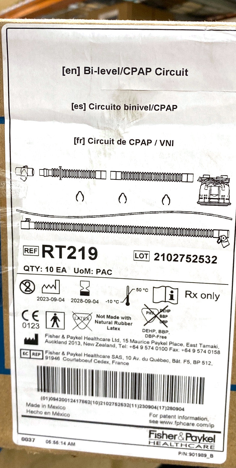 RT219 - FISHER & PAYKEL - Bi-level/CPAP circuit, (BX/10)