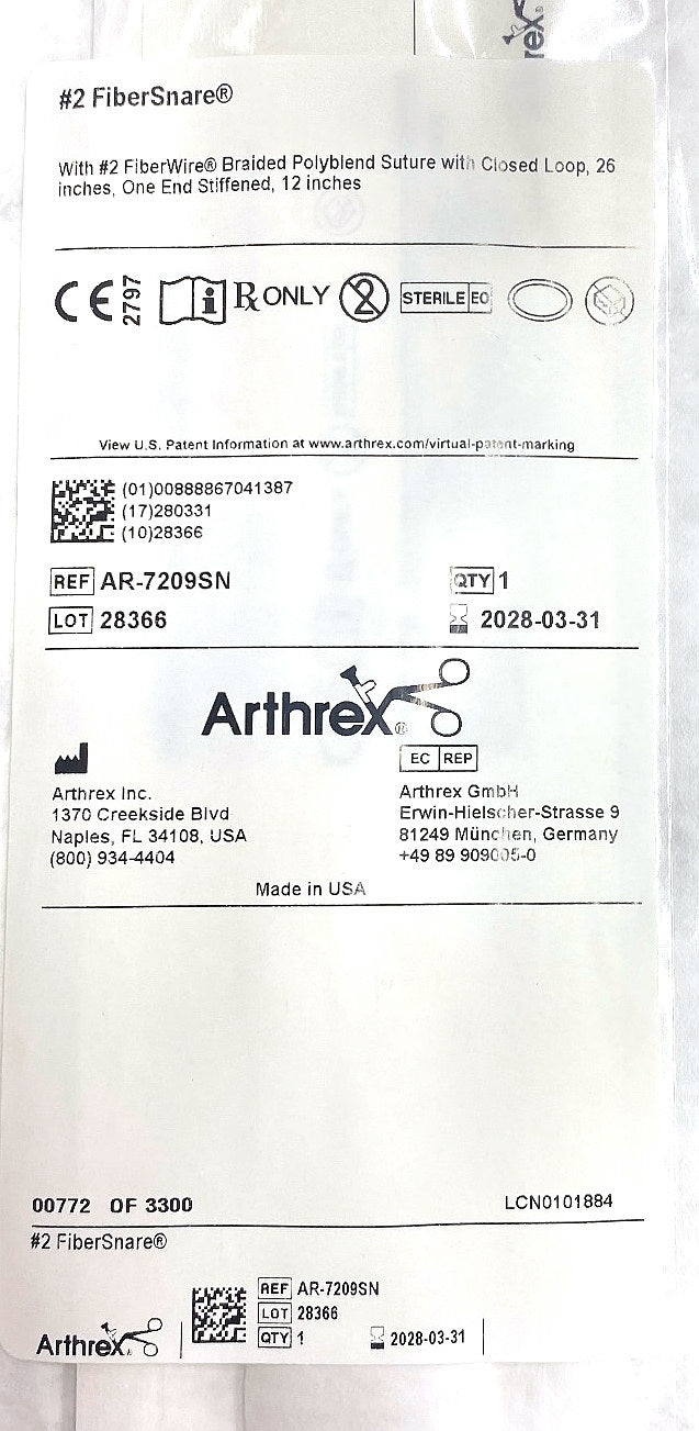 AR-7209SN - ARTHREX - #2 FIBERSNARE, #2 FIBERWIRE, 26", (EA/1)