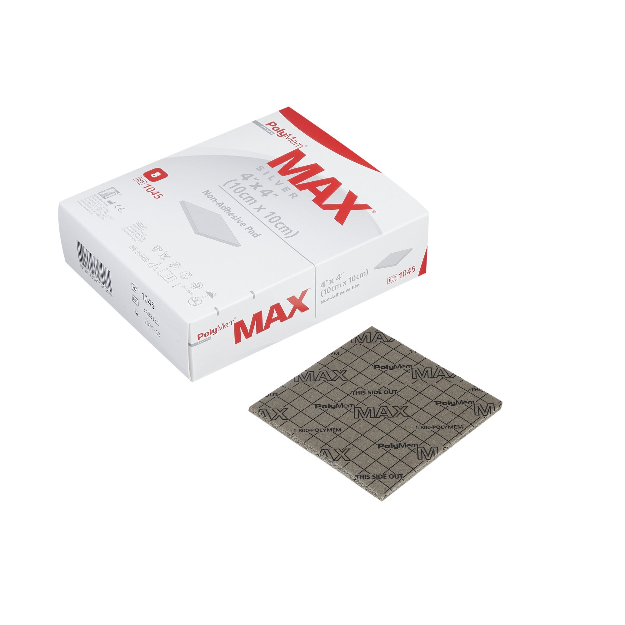705712 - PolyMem - PolyMem MAX Silver Foam Dressing 4 X 4 Inch Square Sterile, 1045, Case of 16, (CS)