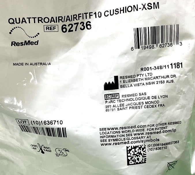 62736 - RESMED - QUATTRO AIR/ AIRFIT F 10 CUSHION XSML, (EA/1)