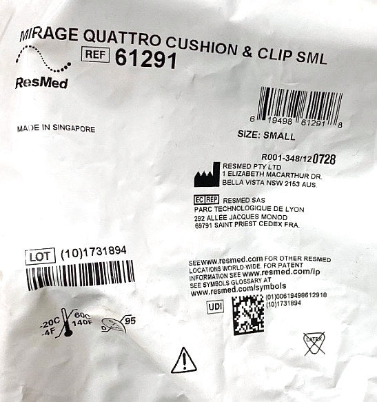 61291 - RESMED - MIRAGE QUATTRO CUSHION &CLIP SML, (EA/1)