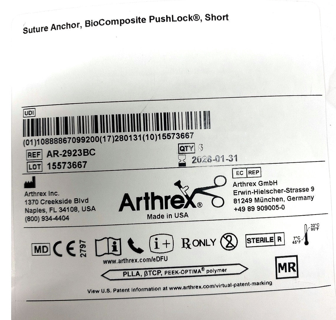 AR-2923BC - ARTHREX - SUTR ANCH,BIO-COMP P-LCK,2.9X 12.5MM, (BX/5)