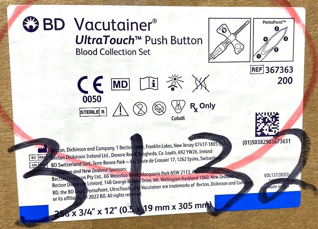 367363 - BD - WINGSET PBBCS UTW PP 25X.75 12 LUER, (CS/200)