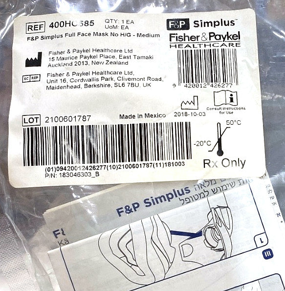 400HC585 - FISHER & PAYKEL - Simplus full face mask no h/g-medimum, (EA/1)