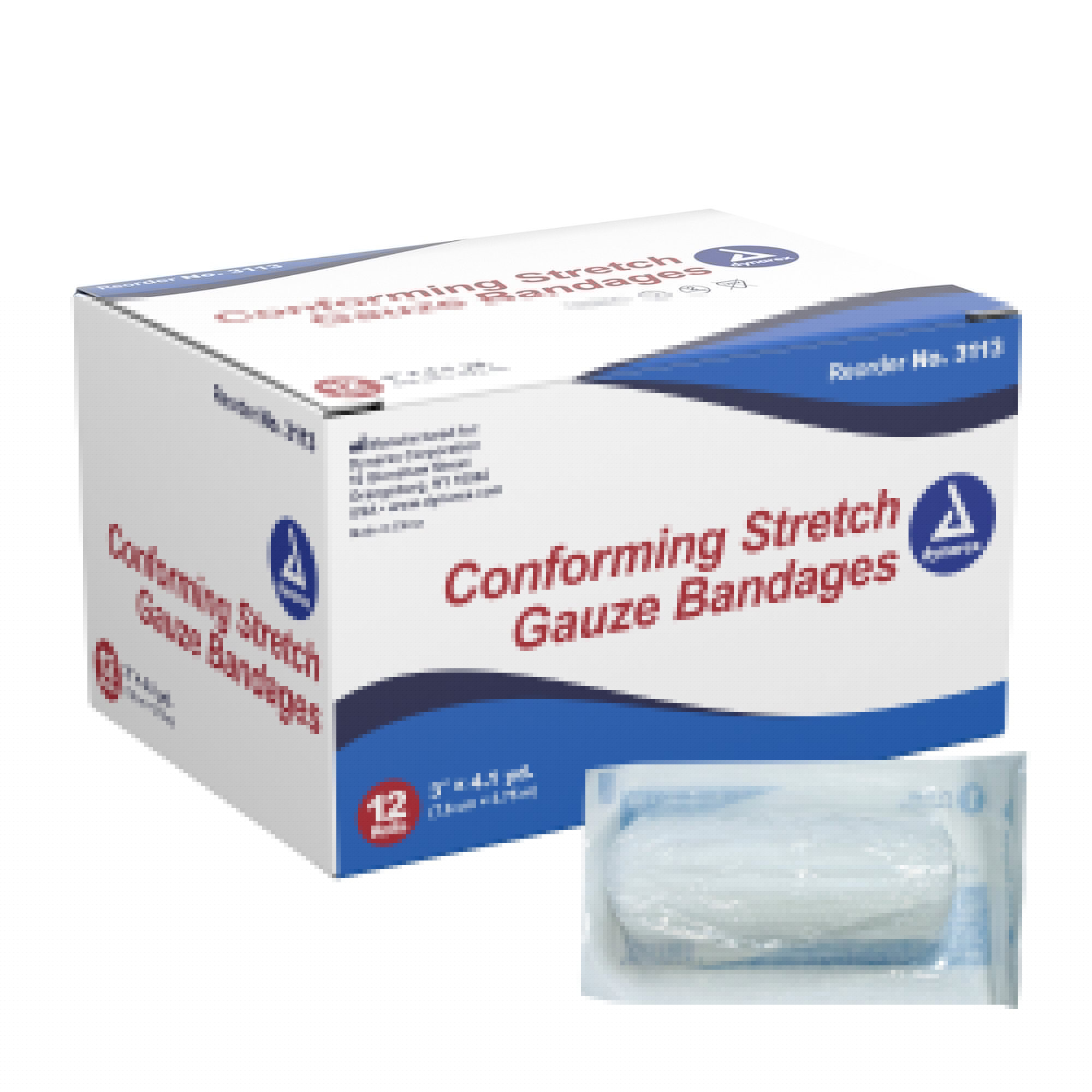 1049578 - Dynarex - Dynarex Conforming Bandage 3 Inch X 4-1/10 Yard 1-Ply Sterile 1 per Pouch, 3113, Pack of 1, (EA)