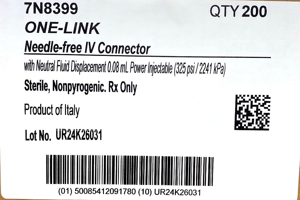 7N8399 - BAXTER - Needle-free IV Connector with Neutral Fluid Displacement, Power Injectable, (CS/200)