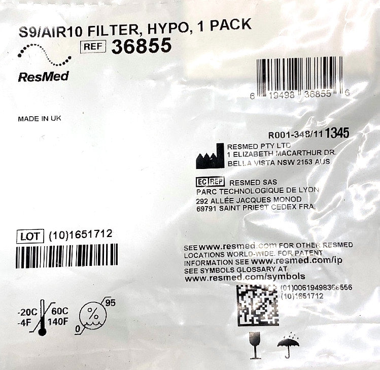 36855 - RESMED - S9/ AIR10 FILTER, HYPO 1 PACK, (EA/1)