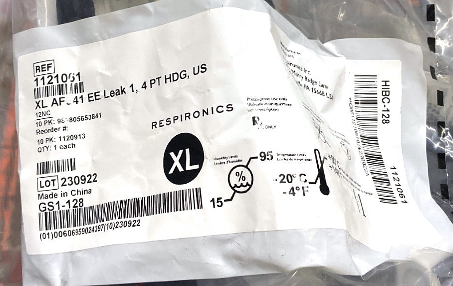 1121061 - RESPIRONICS - AF541 Mask with Entrainment Elbow, Leak 1, with Four-Point Headgear, Extra Large, (EA/1)