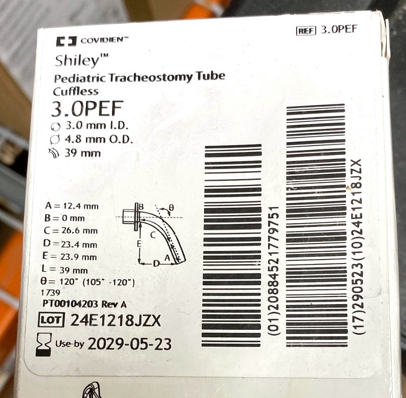 3.0PEF - COVIDIEN - Pediatric Tracheostomy Tube Cuffless, (BX/1)