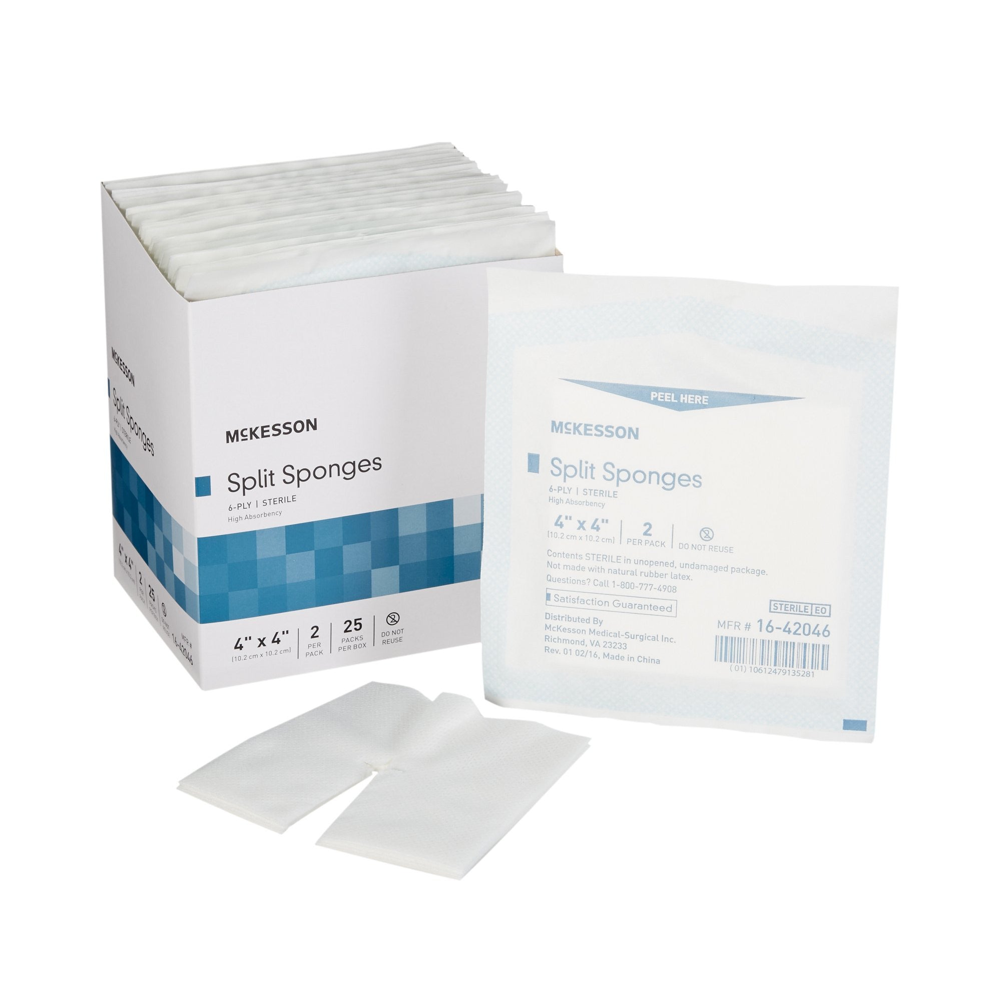 482415 - McKesson - McKesson Drain Sponge 4 X 4 Inch 6-Ply Sterile High Absorbency 2 per Pack, 16-42046, Pack of 1, (PK)
