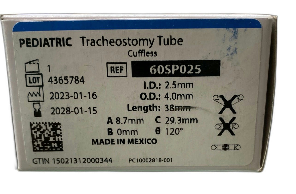 60SP025 - SMITHS MEDICAL - Bivona Uncuffed Trach Tubes - Trach Tube, Pediatric, Uncuffed, 2.5 mm, (BX/1)
