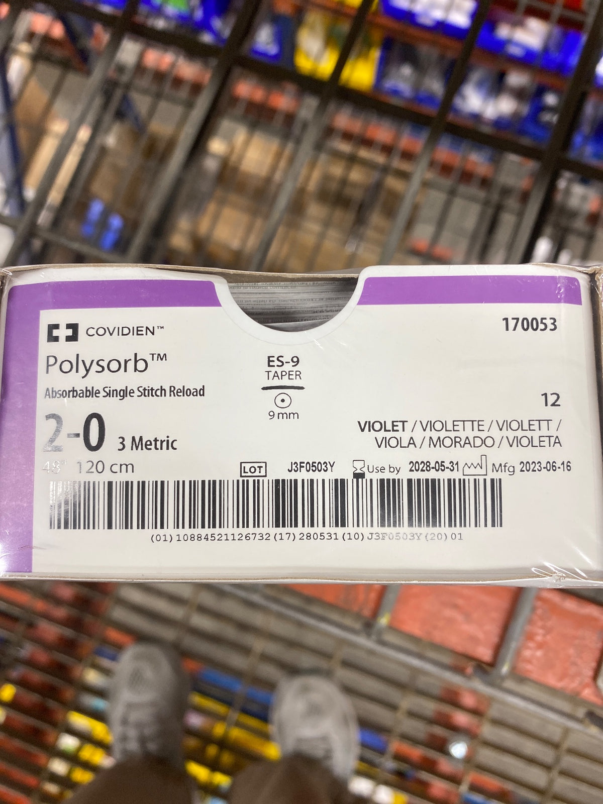 170053 - COVIDIEN - 2-0 48" Polysorb Absorbable Single Stitch Suture Reload, ES-9 9 mm Taper, Purple, (BX/12)