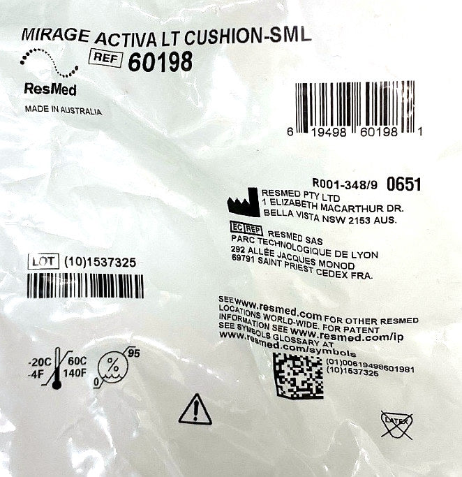 60198 - RESMED - MIRAGE ACTIVA LT CUSHION SML, (EA/1)