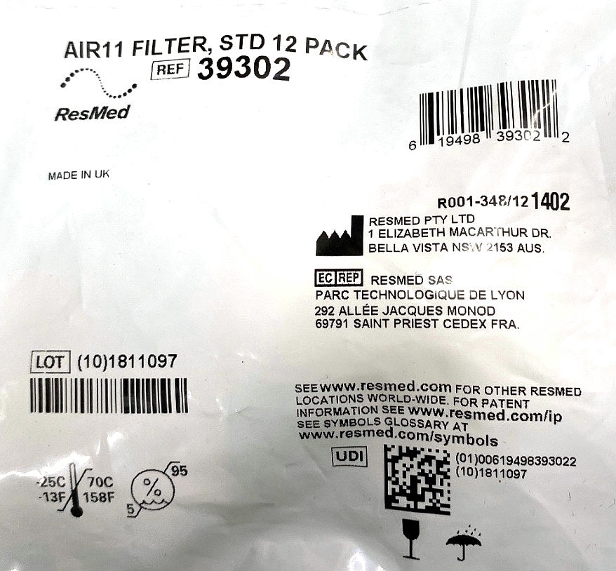 39302 - RESMED - AIR 11 FILTER, STD 12 PK, (EA/1)
