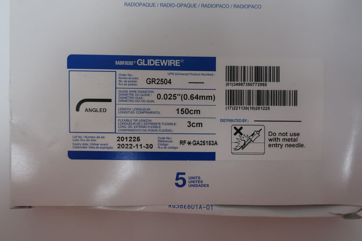 GR2504 - TERUMO - Radifocus Glidewire - Angled - .025" x 150cm x 3cm, (BX/5)